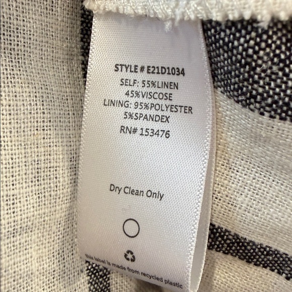 Evereve Clara Wrap Sleeveless Linen Blend Black Cream Striped Midi Dress Sz L - Picture 10 of 13